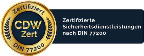 Goldenes Siegel mit CDW Zert Logo und Text zu zertifizierten Sicherheitsdienstleistungen