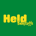 Grünes Logo mit gelber Schrift Held Baustoffe und auffälligem modernen Design