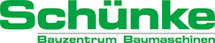 Grünes Schünke Firmenlogo mit Schriftzug Bauzentrum Baumaschinen auf weißem Hintergrund