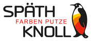 Logo mit einem stilisierten schwarzen Pinguin in Weiß mit gelben und roten Flächen