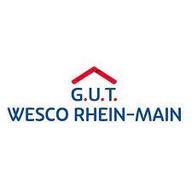 Logo mit rotem Dachsymbol und blauer Schrift GUT WESCO RHEIN MAIN auf weißem Hintergrund