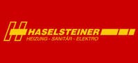 Gelbes Haselsteiner Logo auf rotem Grund mit gelben Streifen, Schriftzug rechts