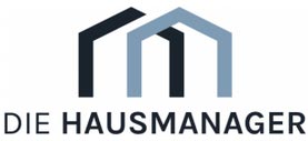 Logo Die Hausmanager in Schwarz Blau mit stilisiertem Haus Symbol