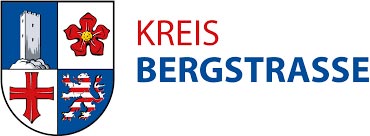 Wappen in Blau Rot mit Kreis Bergstrasse Schriftzug auf Weiss