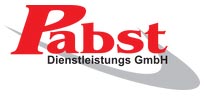Rotes Pabst Logo mit grauer Welle und schwarzer Dienstleistungs GmbH Schriftzug