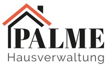 Schwarzes Hauslogo mit rotem Dach und Schrift PALME Hausverwaltung, seriös